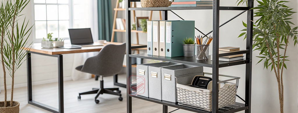 Стеллаж открытый в интерьере офиса - фото Стеллажин